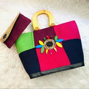 HANDMADE African patchwork Sisal Beaded Handbag & Wallet/clutch